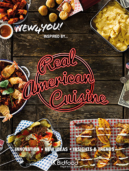 Food photograph of four editions of a foodservice magazine, themed around Americana, Modern Indian food, Oriental Pan-Asian food and Middle Eastern food